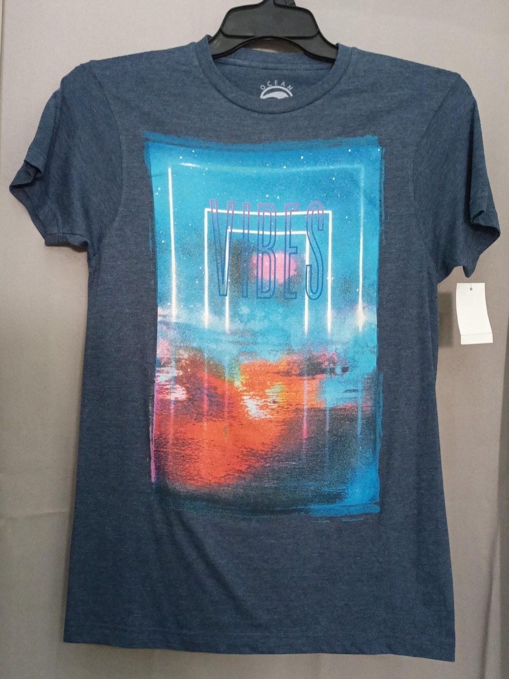 Blue 'Vibes' Graphic Tee - Blue/Orange